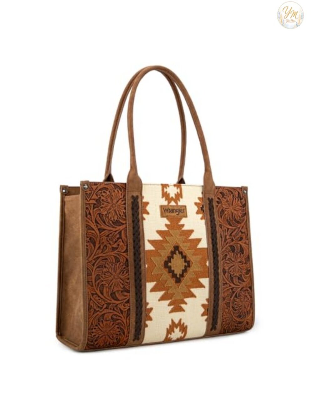 Leather Western Tote Purse, Aztec Tapestry Hippie Purse, Large Handbag